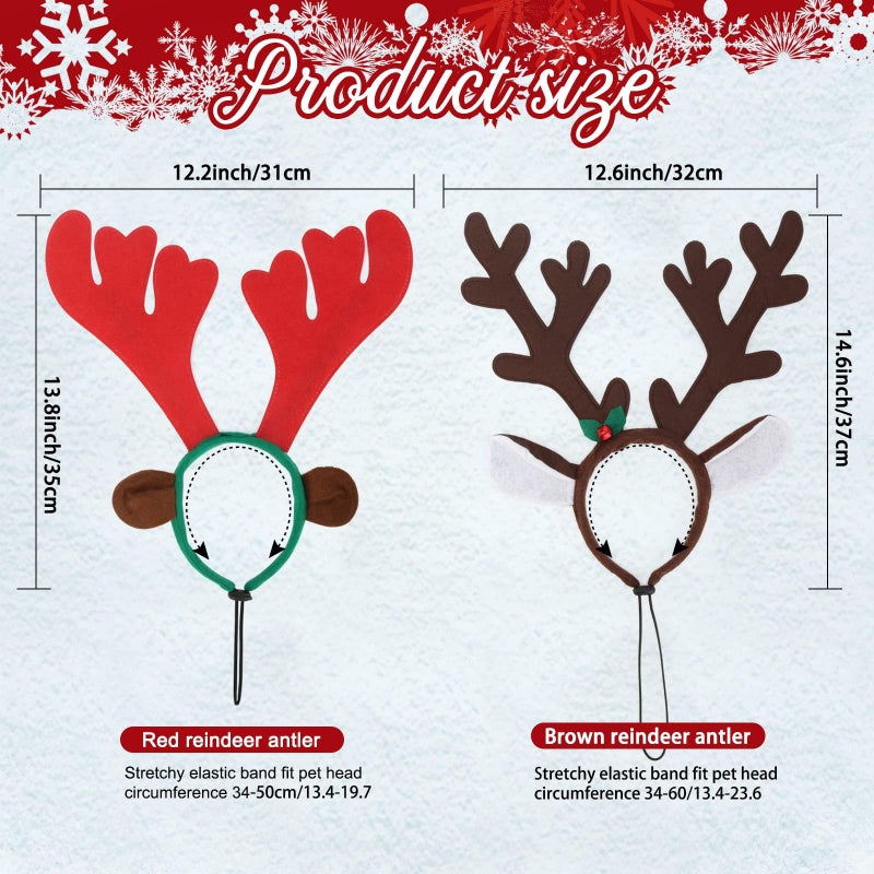 BWOGUE Dog Christmas Elk Reindeer Antlers Headbands Set Pet Christmas Costume Accessories Headwear for Medium Large Dogs - Image 2